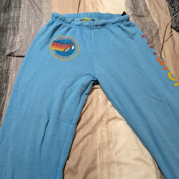 Aviator Nation Set Light Blue Sweatpants And Zip Up Hoodie with Multicolor Logo - Picture 5 of 8